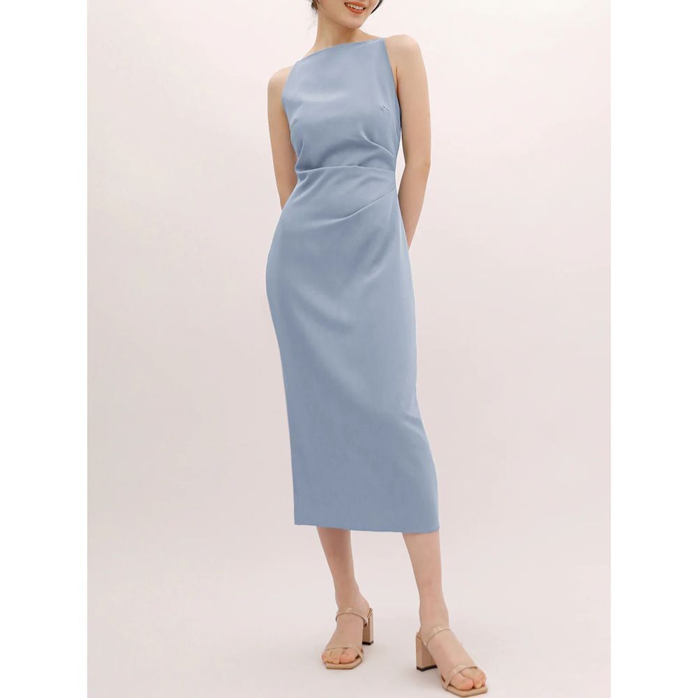 Commense Silent Sea Boat Neck Midi‎ Dress blue size M